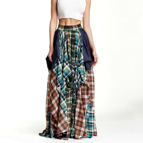 Damsel Plaid Layered Maxi Skirt 